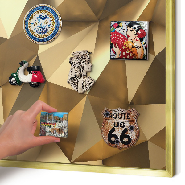 Metal magnet board with a gold frame Warm geometry