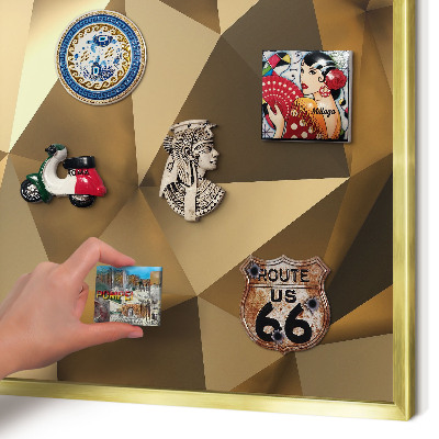 Metal magnet board with a gold frame Warm geometry