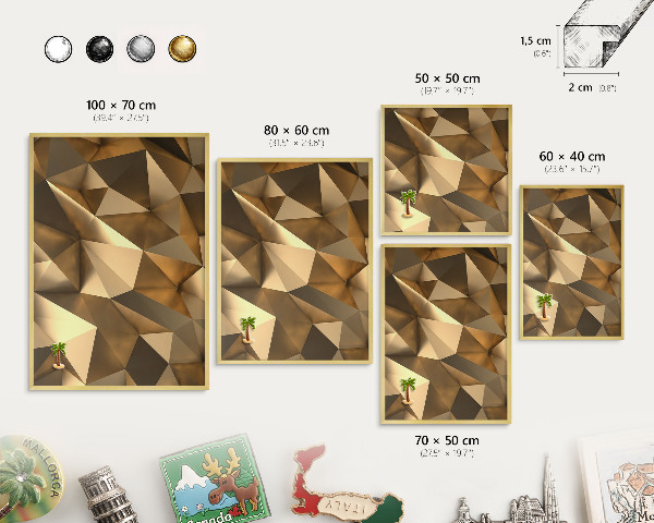 Metal magnet board with a gold frame Warm geometry