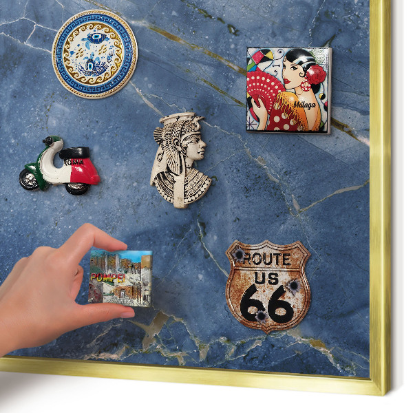 Magnetic board for magnets in a gold frame Marble elegance