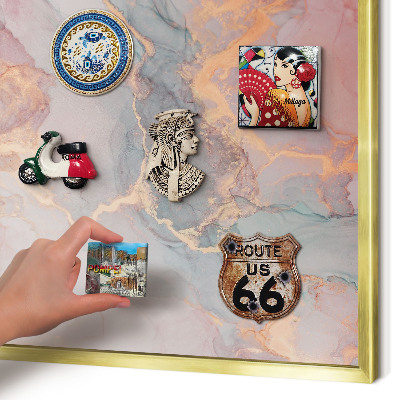 Metal magnet board with a gold frame Colorful abstraction