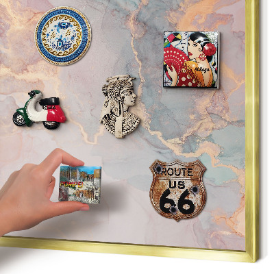Metal magnet board with a gold frame Colorful abstraction