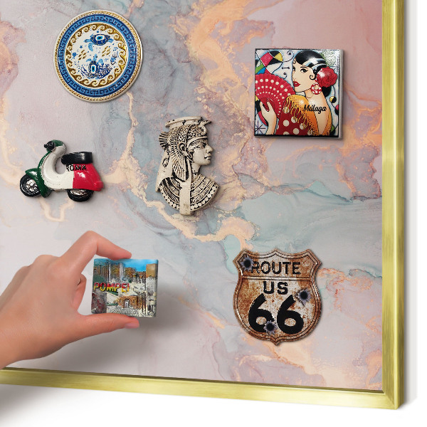 Metal magnet board with a gold frame Colorful abstraction