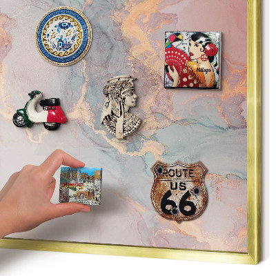 Metal magnet board with a gold frame Colorful abstraction