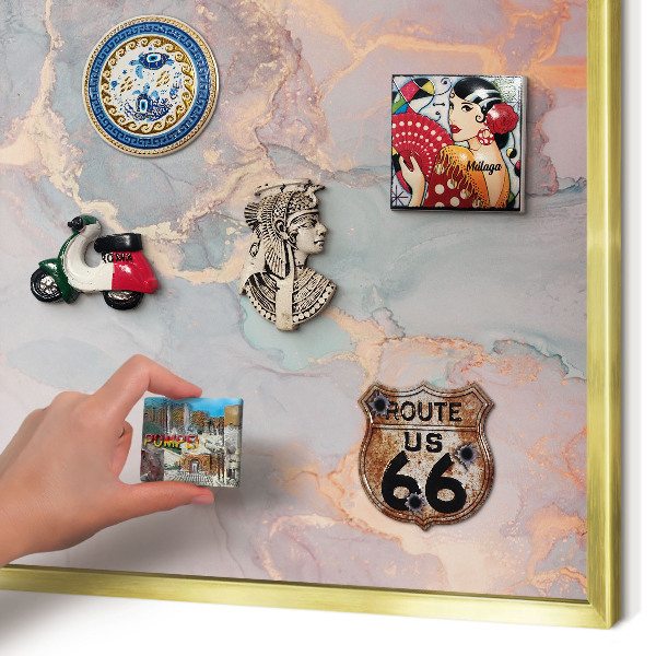 Metal magnet board with a gold frame Colorful abstraction