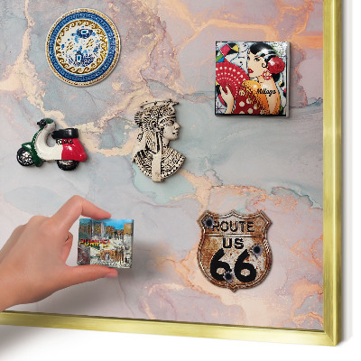 Metal magnet board with a gold frame Colorful abstraction