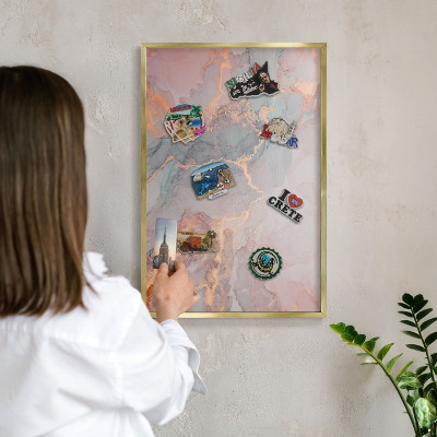Metal magnet board with a gold frame Colorful abstraction
