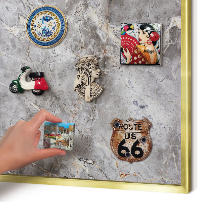 Magnetic board for magnets in a gold frame Patterned marble