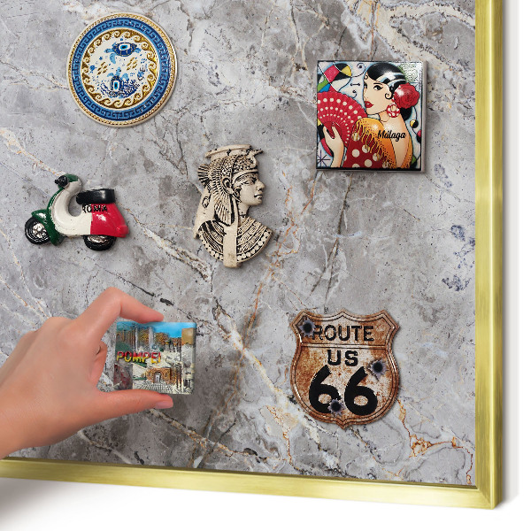 Magnetic board for magnets in a gold frame Patterned marble
