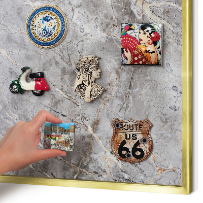 Magnetic board for magnets in a gold frame Patterned marble