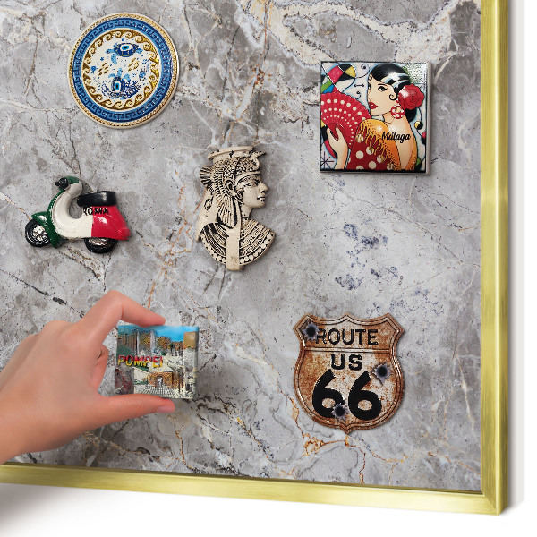 Magnetic board for magnets in a gold frame Patterned marble