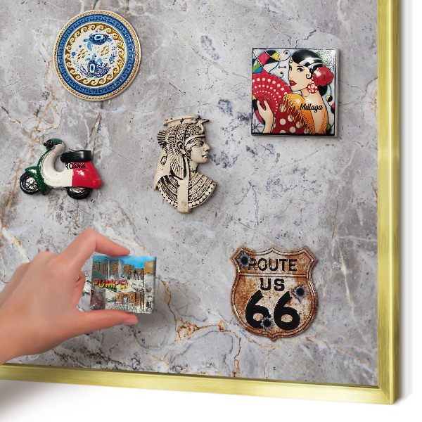 Magnetic board for magnets in a gold frame Patterned marble