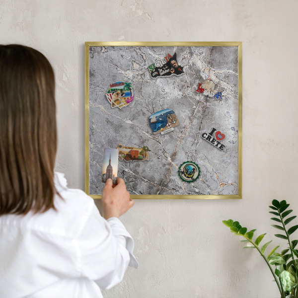 Magnetic board for magnets in a gold frame Patterned marble