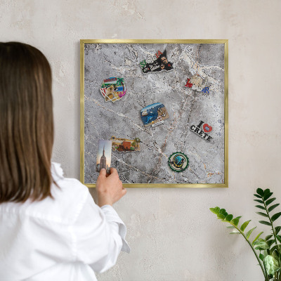 Magnetic board for magnets in a gold frame Patterned marble