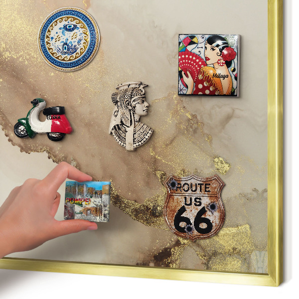 Metal magnet board with a gold frame Elegant shine