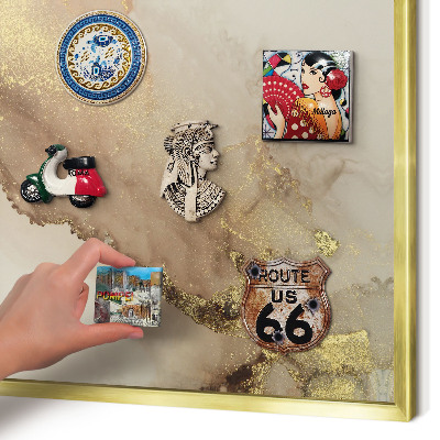 Metal magnet board with a gold frame Elegant shine