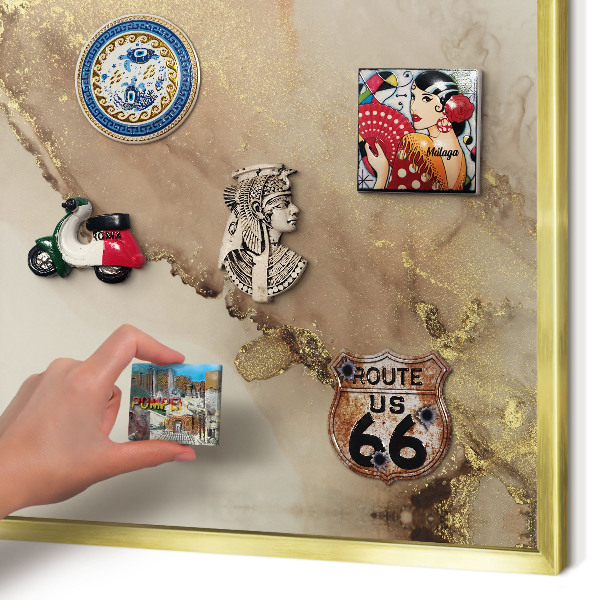 Metal magnet board with a gold frame Elegant shine