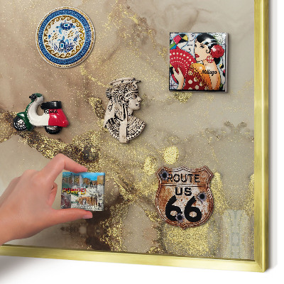 Metal magnet board with a gold frame Elegant shine