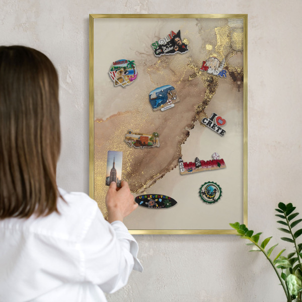 Metal magnet board with a gold frame Elegant shine