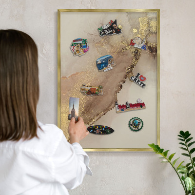 Metal magnet board with a gold frame Elegant shine