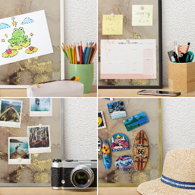 Metal magnet board with a gold frame Elegant shine