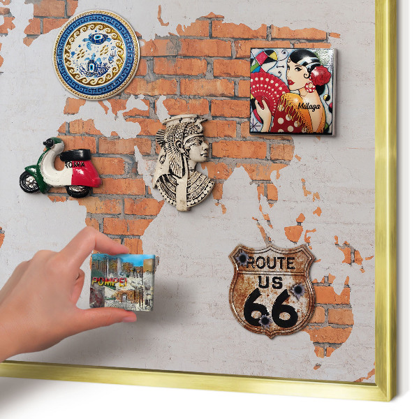 Magnetic board for magnets in a gold frame Brick map