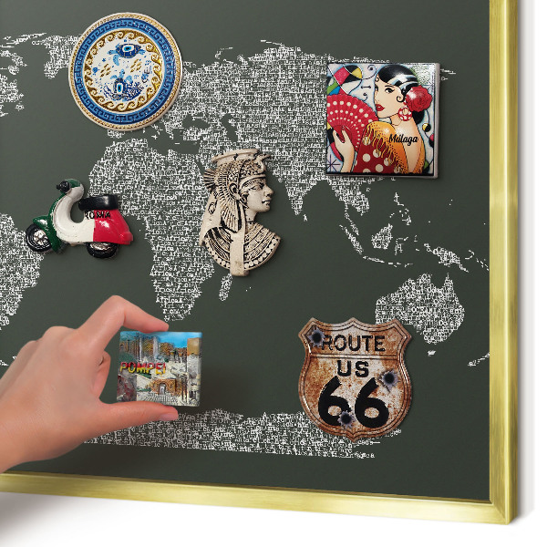 Magnetic board for magnets in a gold frame Text map