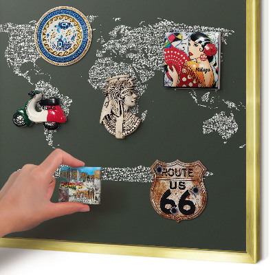 Magnetic board for magnets in a gold frame Text map
