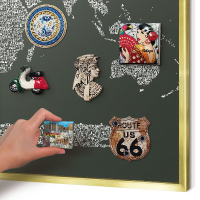 Magnetic board for magnets in a gold frame Text map