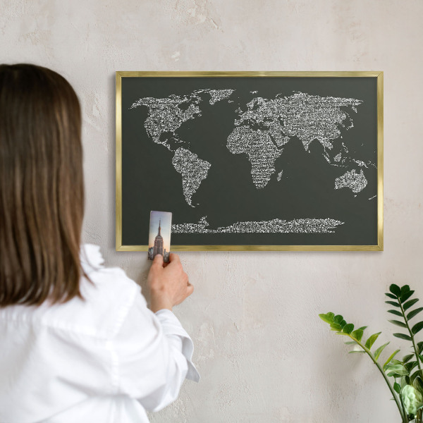 Magnetic board for magnets in a gold frame Text map