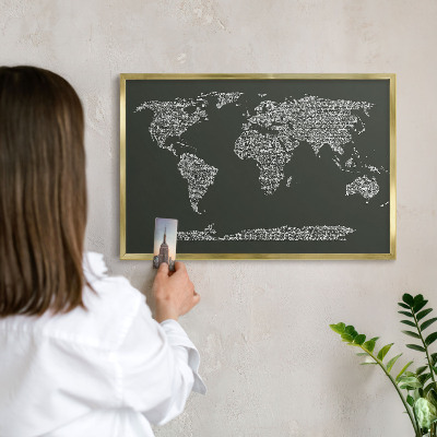 Magnetic board for magnets in a gold frame Text map