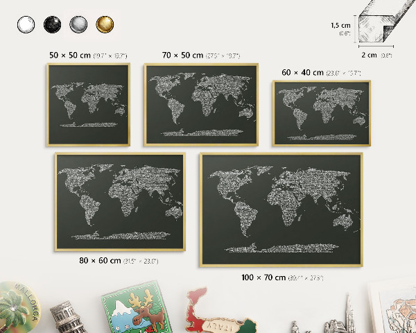 Magnetic board for magnets in a gold frame Text map