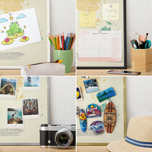 Metal magnet board with a gold frame World map