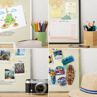 Metal magnet board with a gold frame World map