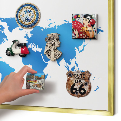 Metal magnet board with a gold frame World map