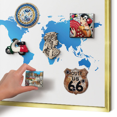 Metal magnet board with a gold frame World map