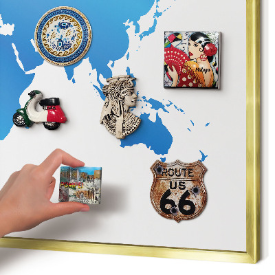Metal magnet board with a gold frame World map