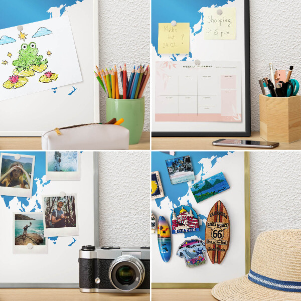 Metal magnet board with a gold frame World map