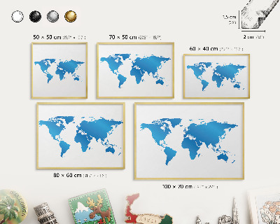 Metal magnet board with a gold frame World map
