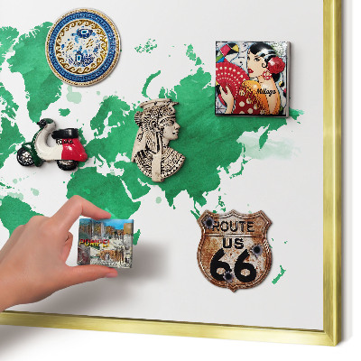 Magnetic board for magnets in a gold frame Green map