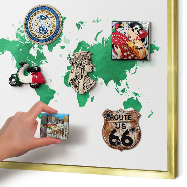 Magnetic board for magnets in a gold frame Green map