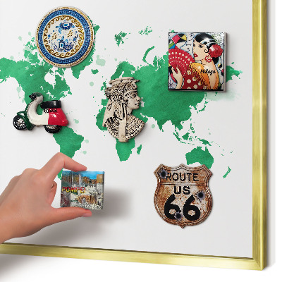 Magnetic board for magnets in a gold frame Green map
