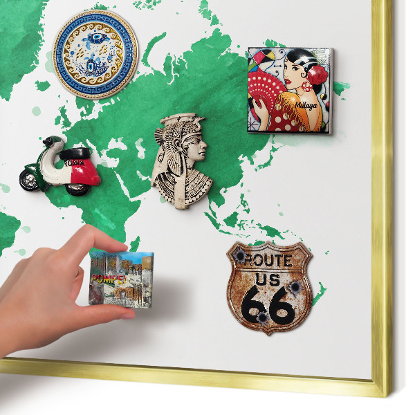 Magnetic board for magnets in a gold frame Green map