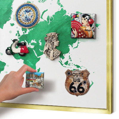 Magnetic board for magnets in a gold frame Green map