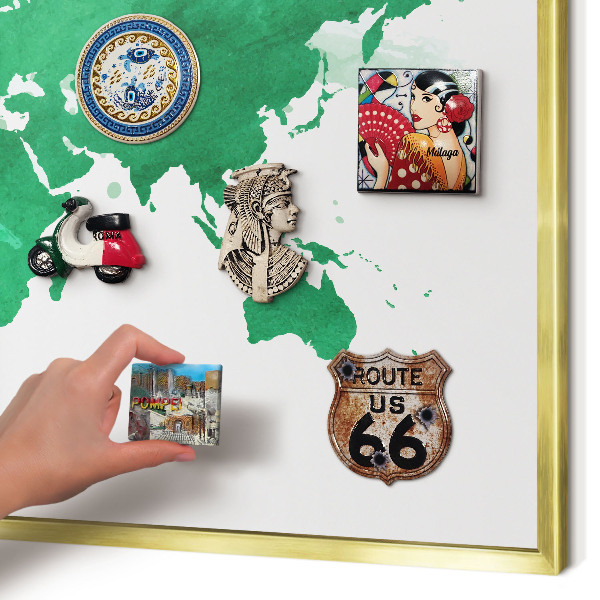 Magnetic board for magnets in a gold frame Green map