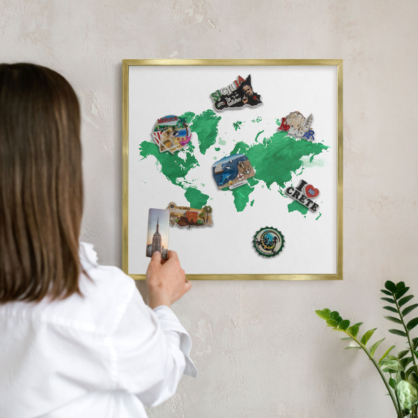 Magnetic board for magnets in a gold frame Green map