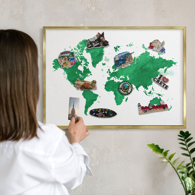 Magnetic board for magnets in a gold frame Green map
