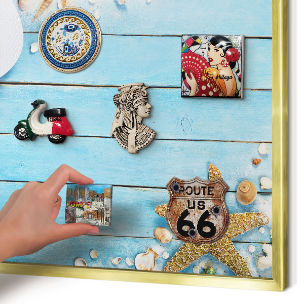 Metal magnet board with a gold frame Holiday rest