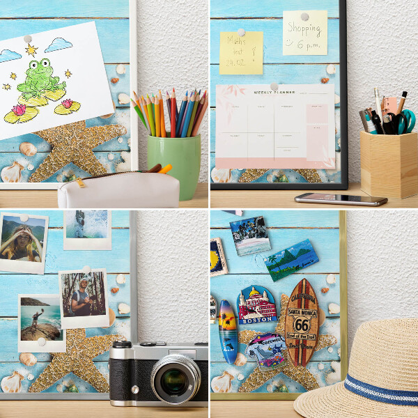 Metal magnet board with a gold frame Holiday rest