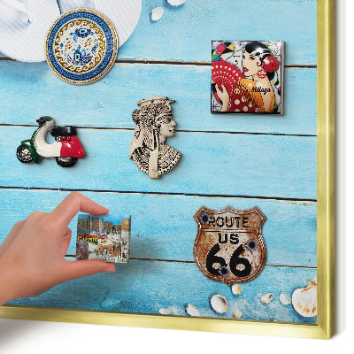 Metal magnet board with a gold frame Holiday rest